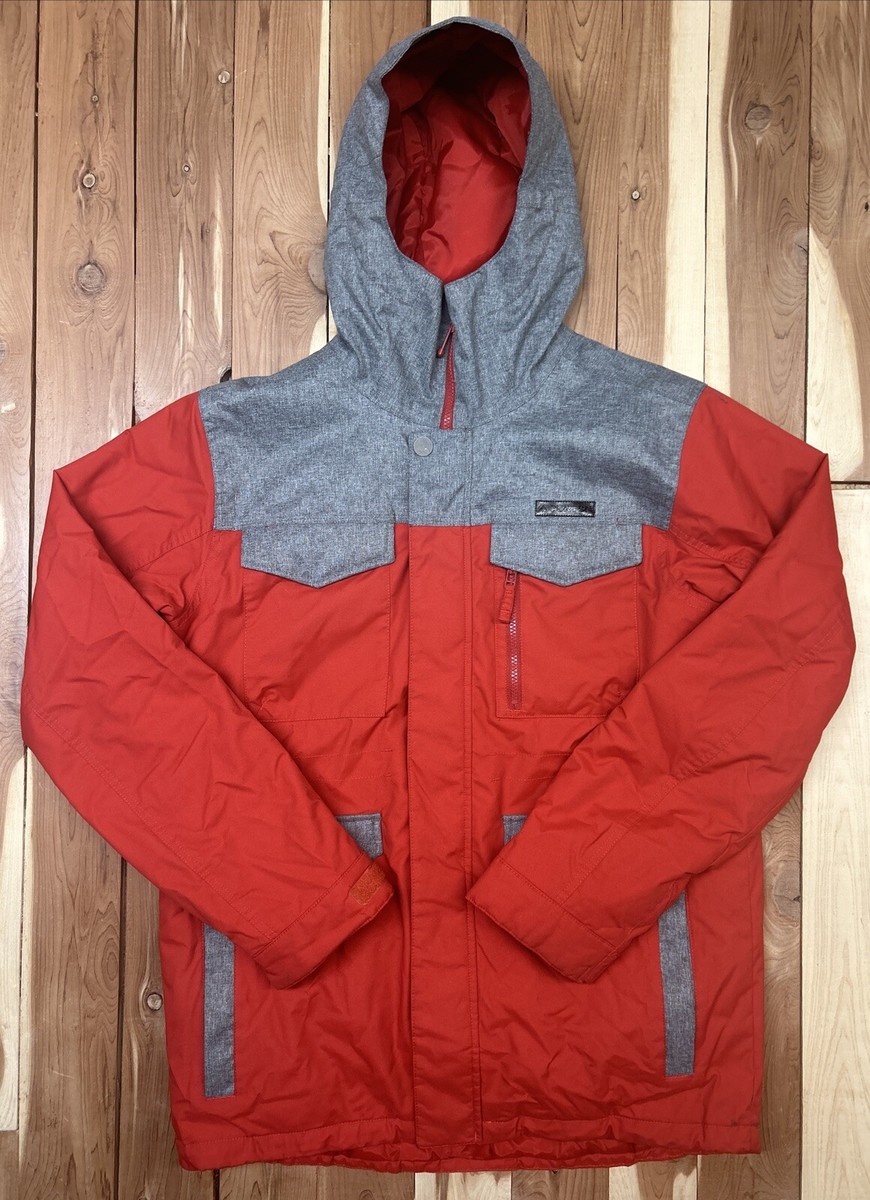 Men's Burton Snowboard Jacket M MB Covert Red And Gray Hooded Full
