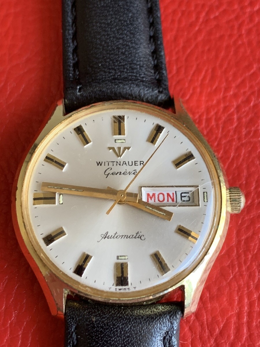 WITTNAUER GENEVE MENS AUTOMATIC WATCH 17j. Swiss DAY DATE Quick