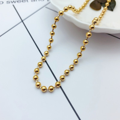 Woman 18k Gold Plated Stainless Steel 3mm Round Bead Ball Chain ...