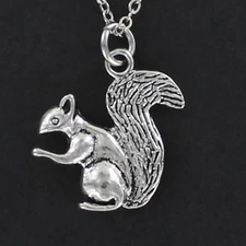 SQUIRREL Necklace on Chain or Charm Only - Pewter Bushy Tail Nuts Acorns Rodent