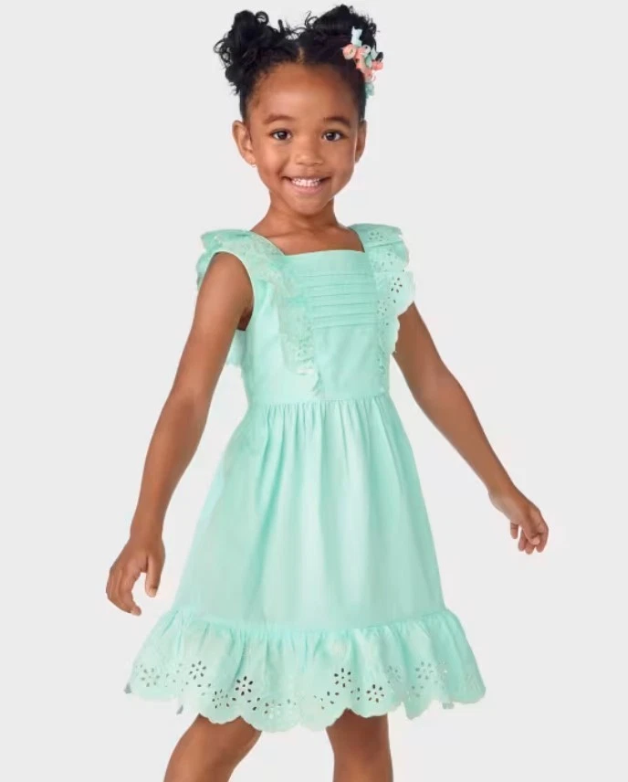 Gymboree Girls Blue Coral Mommy And Me Pintuck Eyelet Ruffle Cotton Dress NWT