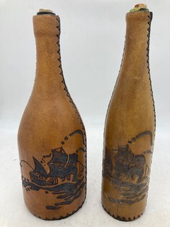 Handcrafted Leather Wrapped Decorative Bottles With Embossed Ship Design