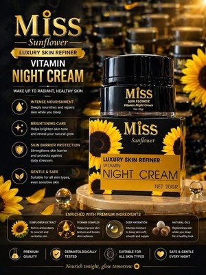 Miss Sunflower Night Cream គ្រីមយប់ ព្យាបាលមុខមុន ជាំ រោល ខ្មៅស្រអប់ ( 1b/20g )