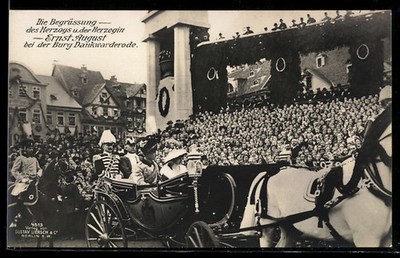 Postcard Dankwarderode, welcome by Ernst August Duke of Brunswick and Duke 