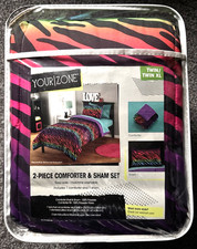 NEW 2 Piece TWIN/ TWIN XL Comforter Shame Set Bed in a Bag RAINBOW ZEBRA Design