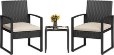 3 Pieces Patio Bistro Set, PE Rattan Patio Conversation Set with Tempered Glass