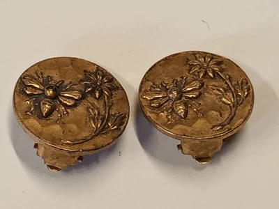 Boucles d'oreilles clips abeille et fleur Vintage - Photo 1/4