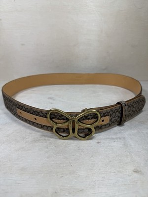 Vintage Coach Signature Jacquard Butterfly Buckle Belt Women s Large 3538 Brass