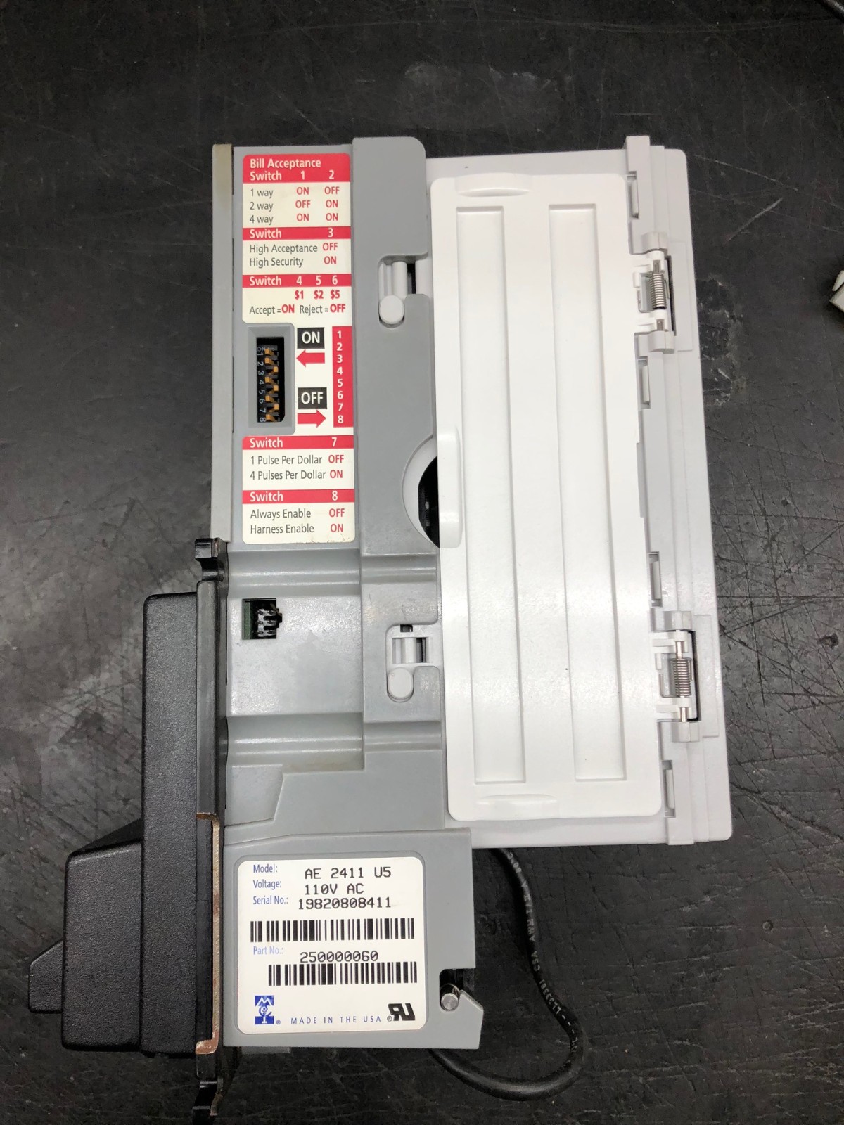 MEI Mars AE 2411 Bill Acceptor 110v - $1 Only - Refurbished w/ 90 Day Warranty