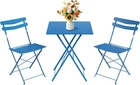 3-Piece Bistro Set Steel Frame Folding Patio Furniture w/ 2 Chair & Bistro Table