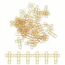 100pcs Gold-Colored Heart Cross Paper Clips, Durable Golden Iron Christian Bi...