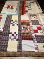 VINTAGE MUSEUM QUALITY HANDMADE 50's Square Patch Antique Quilt Folk Art RARE