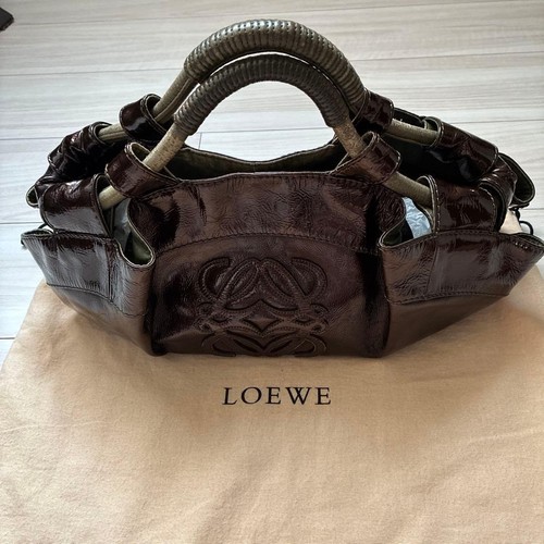 LOEWE Leather Handbag Olive Brown Top Handle Women's Good Condition Accessories