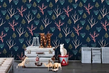 3D Coral Navy Seamless Pattern Self-adhesive Removeable Wallpaper Wall Mural