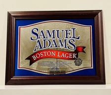Samuel Adams Boston Lager Wooden Framed Mirror 23” X 17.5” 