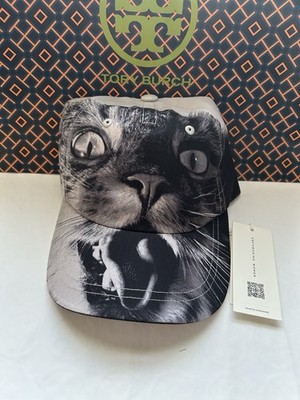 Tory Burch Cat Printed Baseball Cap Hat Small Cat Portrait Gray Tory Burch Animal House Cat Collection Drops Featuring Maude  main image 4