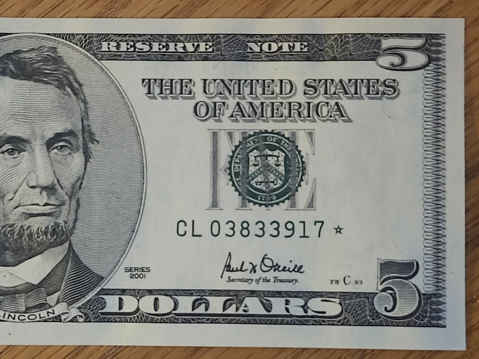 2001 $5 "STAR NOTE" UNC/GEM SAN FRANCISCO CL03833917* 1 OF 3 CONS SERIAL NUMBERS - Image 4 of 4