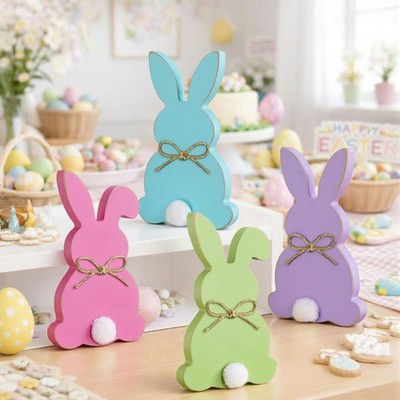 Bucherry 4 Pieces Easter Bunny Decorations Wooden Table Decor Spring... 