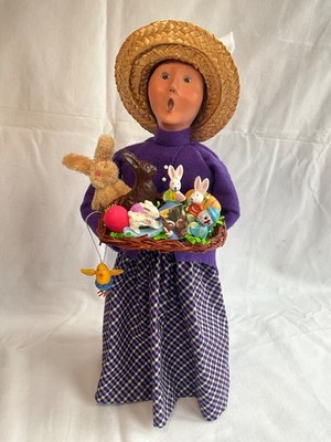 Byers Choice Easter Woman w/ Tray of Eggs, Chocolate Bunny, Rabbit Ornament