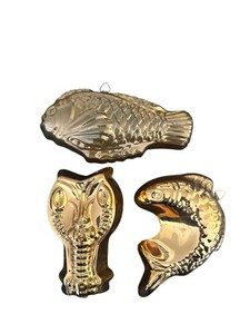 Vintage Copper Fish Molds Lot Of 3 Fish & Lobster MCM Kitchen Farmhouse Decor *