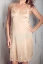 Maidenform Sweet Nothings Vintage Silky Soft Satin Full Slip 36 Med Beige Retro