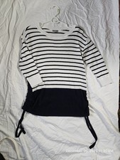 T By Talbots Womens Sweater Pullover Striped Black White Knit Top Shirt Size P