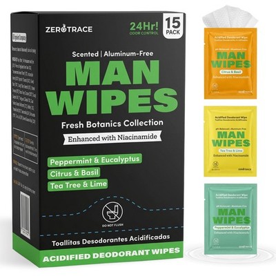 Travel Deodorant Wipes for Men   15 Individually Wrapped Body Wipe with Peppe...