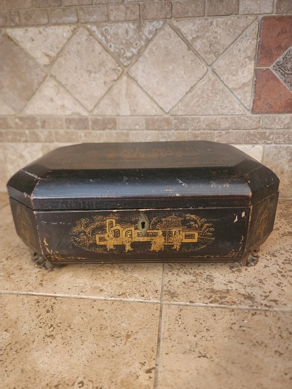 Rare 1800's Antique Chinese Gilt Lacquered Tea Caddy
