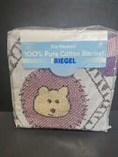 Vintage NEW Baby Blanket Pure Cotton 80s Cozy Crib Zoo Animals Riegel Jacquard
