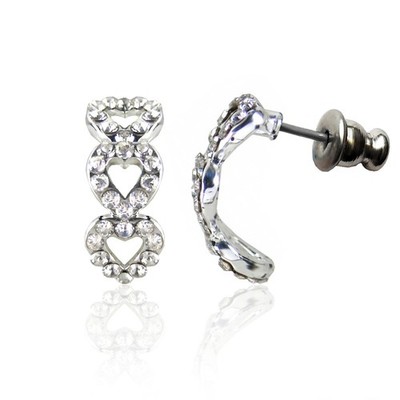 Forever Silver Crystal Triple Heart Curved Earrings E217S