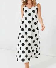 Tuckernuck Dress XS Pomander Place Conrad Polka Dot Maxi Long Aline White Black
