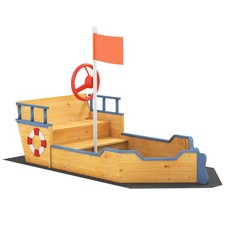 Kids Wooden Large Pirate Ship Sandpit Outdoor Backyard Child Sand Pit Sandboat