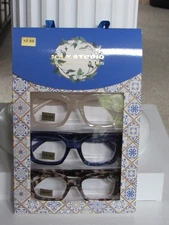 MAX STUDIO 3-PACK Premium Quality Reading Glasses SQUARE THICK FRAME Readers NEW