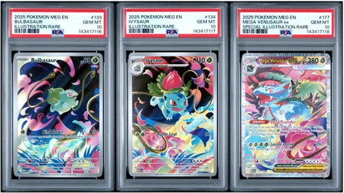 PSA 10 - 2025 Meg Evo - BULBASAUR, IVYSAUR, MEGA VENUSAUR SEQUENTIAL SET