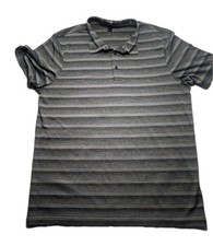 ADIDAS Polo Shirt Mens Large Gray Striped Golf Performance Sport Stretch Casual