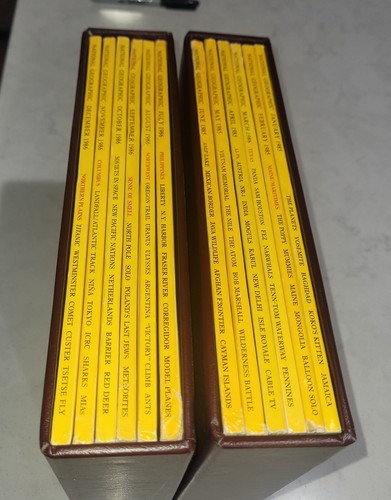 2 Nat Geo Magazines Leather SLIPCASES Jan-June 1985 July-Dec 1986 w AFGHAN GIRL - Picture 8 of 20