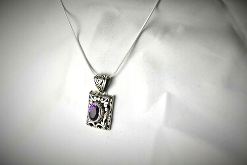 Colgante de amatista plata de ley .925 elegante con cadena - Imagen 3 de 6