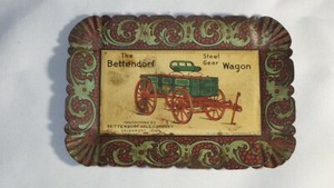 Antique The Bettendorf Wagon Davenport Iowa Tin Metal Advertising Promo Tip Tray