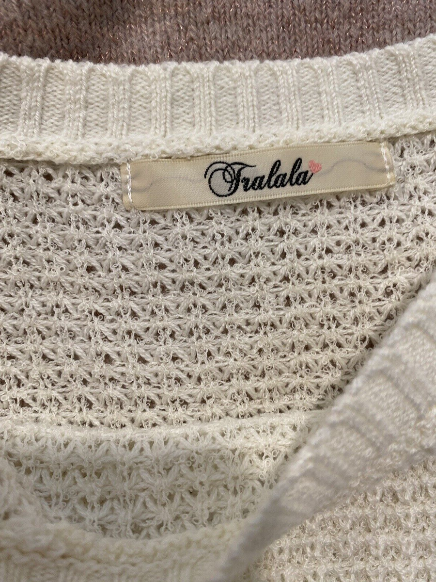 TRALALA by Liz Lisa Cream Cold Shoulder Sweater with Bow beads