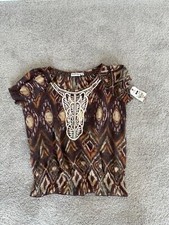 NWT St. Johns Bay size M brown short sleeve blouse top tunic