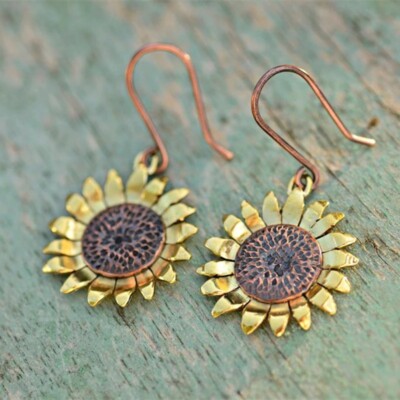 Vintage Sunflower Dangle Earrings Hippie Retro Floral Accessory Boho Ear  Jewelry
