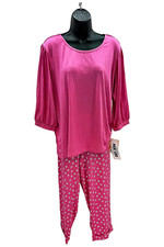 MUK LUKS 2-Piece Cloud Knit 3/4-Sleeve and Pant Pajama Set Pink