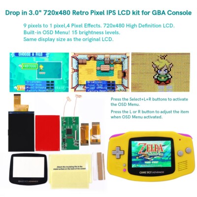 New 3.0'' Easy Drop In V5 720x480 Retro Pixel Highbacklit IPS LCD Screen For GBA