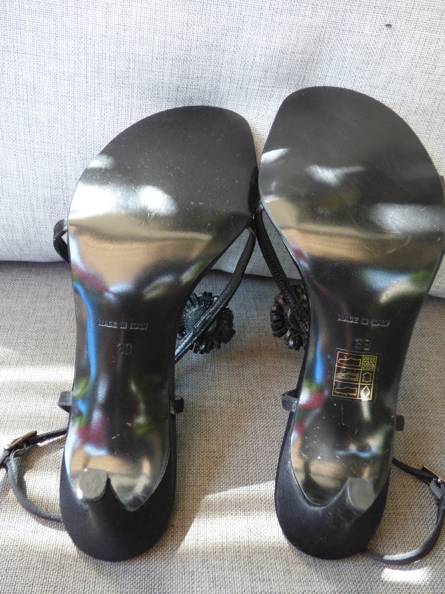 Sandales Noires En Satin Minelli - Pointure 38, Talon Haut, Occasion Très Bon état
