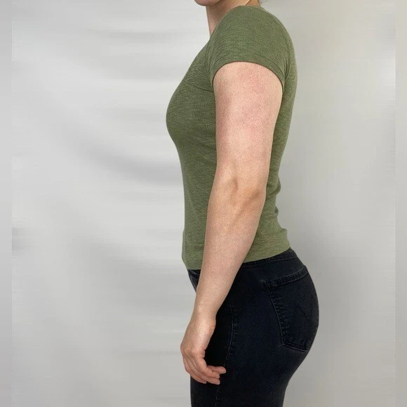 RAG & BONE Core Ribbed T Shirt in Green Short Sleeve Stretch Casual Size Xs - Image 3 of 4