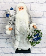 Standing Santa Claus 18" W/Gifts  Wreath Silver Robe Christmas Collectible