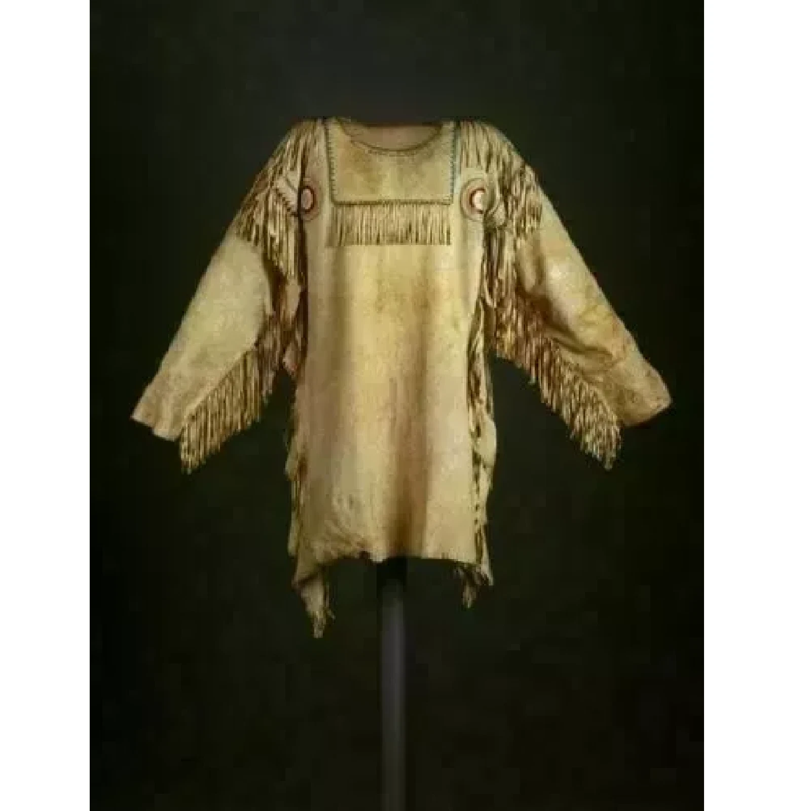 Men’s Western Buckskin War Shirt – Native American Buffalo Leather Fringe Jacket