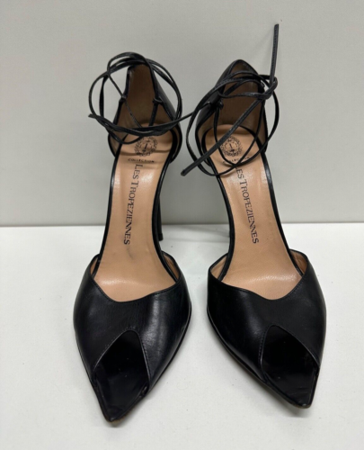 Les Tropeziennes women 5.5/35.5 stiletto black leather heel open toe lace shoes - Afbeelding 1 van 12