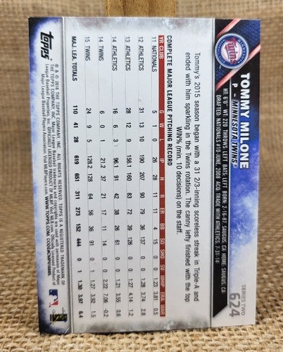 2016 Topps Series 2 Tommy Milone Baseball Card #624 Twins FREE S&H A8 - Picture 2 of 2