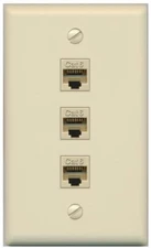 RiteAV 3 Port Cat6 Ethernet Female-Female Wall Plate Flat [Ivory/Ivory]